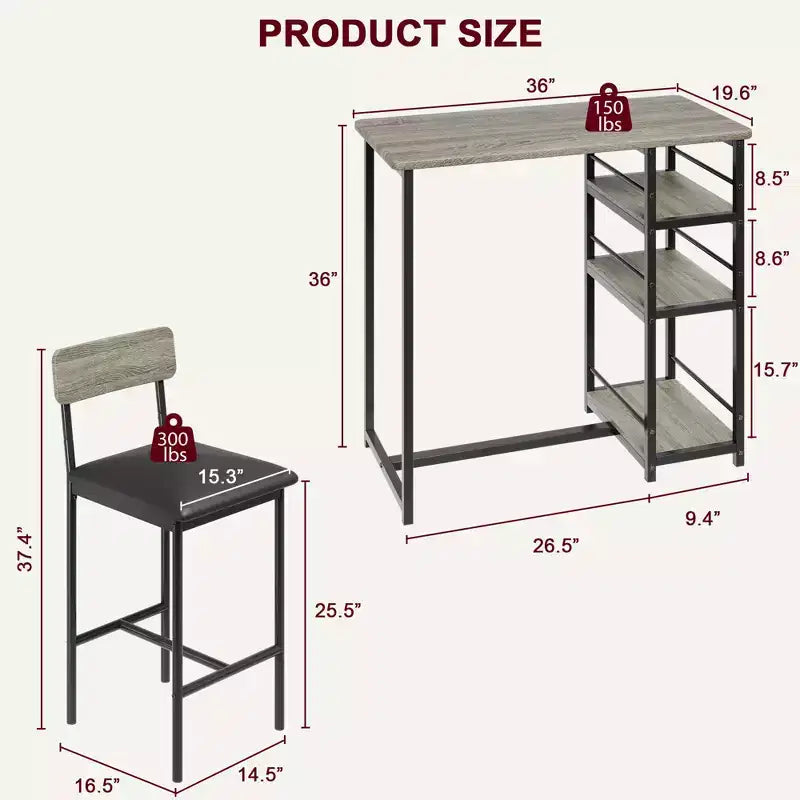 Ensemble table et chaises de bar pour petit espace avec structure en bois, design peu encombrant, fabrication durable, pour appartements et cuisines