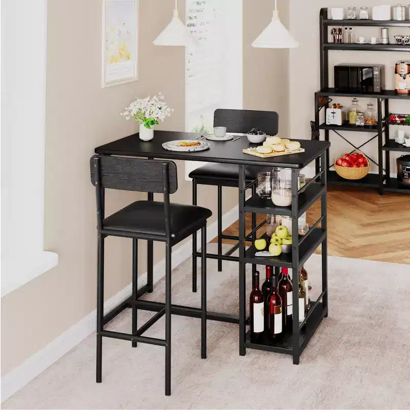 Ensemble table et chaises de bar pour petit espace avec structure en bois, design peu encombrant, fabrication durable, pour appartements et cuisines