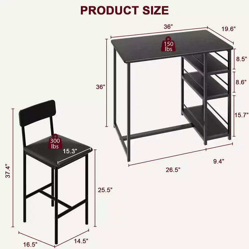 Ensemble table et chaises de bar pour petit espace avec structure en bois, design peu encombrant, fabrication durable, pour appartements et cuisines
