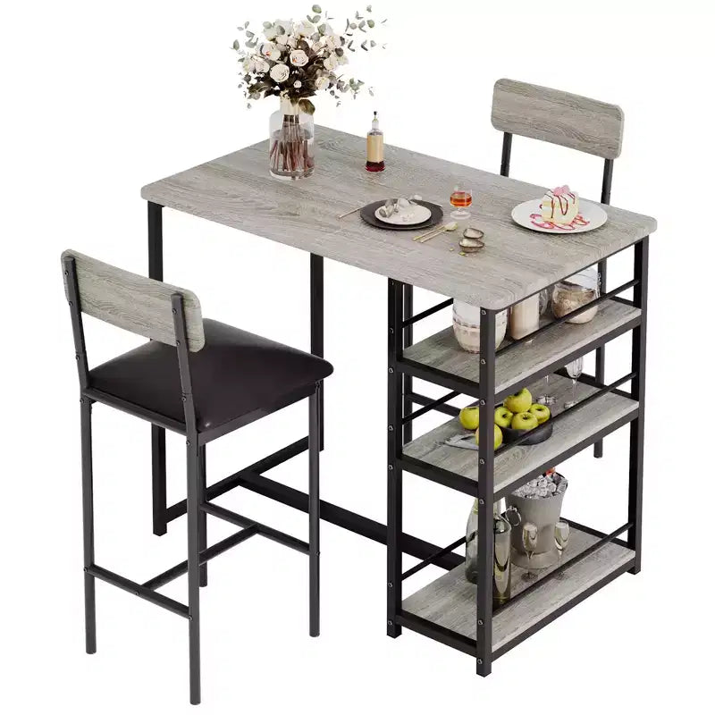 Ensemble table et chaises de bar pour petit espace avec structure en bois, design peu encombrant, fabrication durable, pour appartements et cuisines