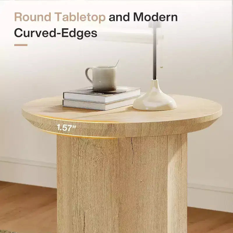 Table d'appoint ronde Lantine, Table d'appoint en bois avec base octogonale, Table de chevet moderne pour salon, chambre, Montage facile (1)