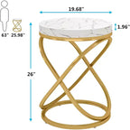Table d'appoint ronde Lantine de 26 pouces avec plateau en bois d'ingénierie et pieds métalliques doubles en forme de X, table d'appoint en placage de faux marbre pour salon, chambre à coucher