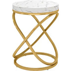 Table d'appoint ronde Lantine de 26 pouces avec plateau en bois d'ingénierie et pieds métalliques doubles en forme de X, table d'appoint en placage de faux marbre pour salon, chambre à coucher
