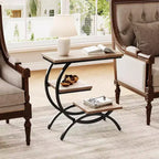 Lantine Industrial C-Shaped Narrow End Table with 3 Storage Shelves, Wood Top and Black Metal Frame, Ideal for Living Room, Oak Finish.