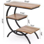Table d'appoint étroite en C industrielle Lantine avec 3 étagères de rangement, plateau en bois et cadre en métal noir, idéale pour le salon, finition chêne.