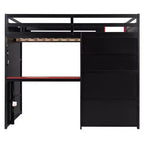 Lit mezzanine gamer Luxystar pleine taille avec étagères de rangement, bureau et lumière