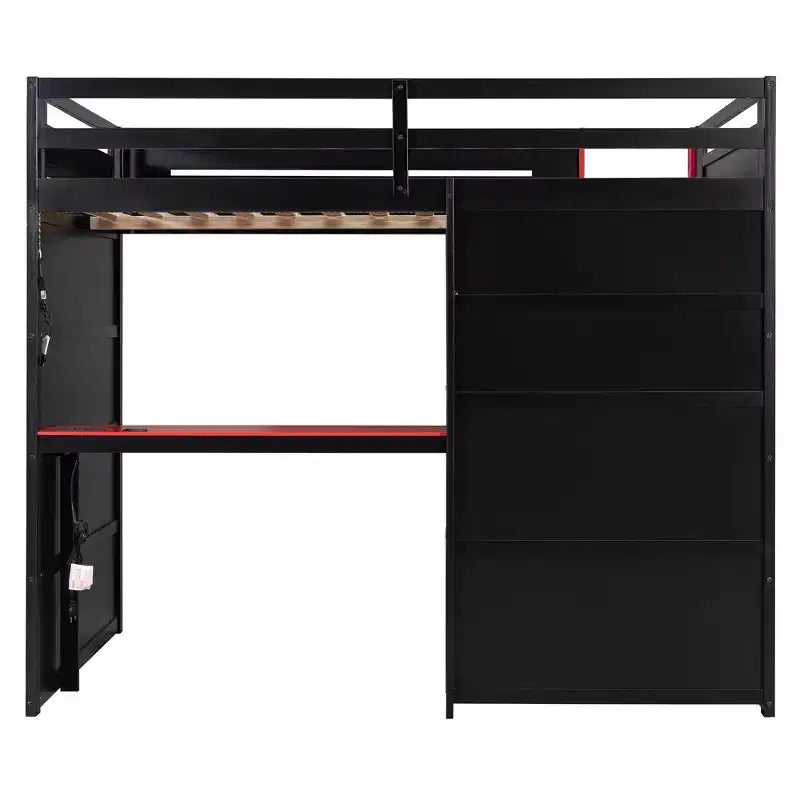 Lit mezzanine gamer Luxystar pleine taille avec étagères de rangement, bureau et lumière