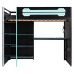 Lit mezzanine gamer Luxystar pleine taille avec étagères de rangement, bureau et lumière