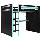 Lit mezzanine gamer Luxystar pleine taille avec étagères de rangement, bureau et lumière