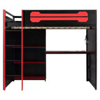 Lit mezzanine gamer Luxystar pleine taille avec étagères de rangement, bureau et lumière