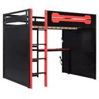 Lit mezzanine gamer Luxystar pleine taille avec étagères de rangement, bureau et lumière