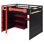 Lit mezzanine gamer Luxystar pleine taille avec étagères de rangement, bureau et lumière