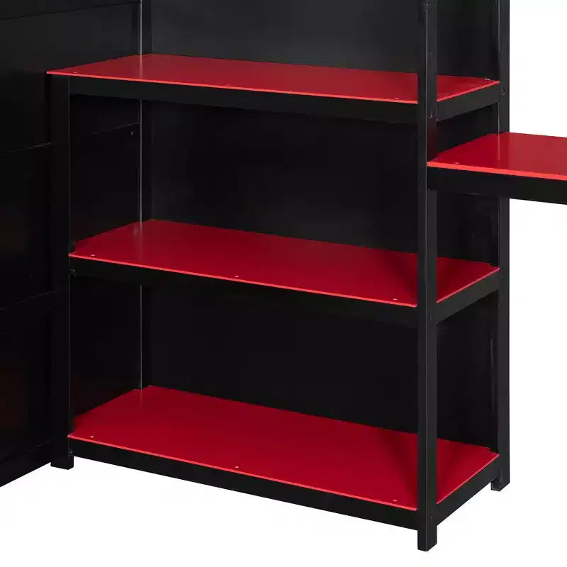 Lit mezzanine gamer Luxystar pleine taille avec étagères de rangement, bureau et lumière