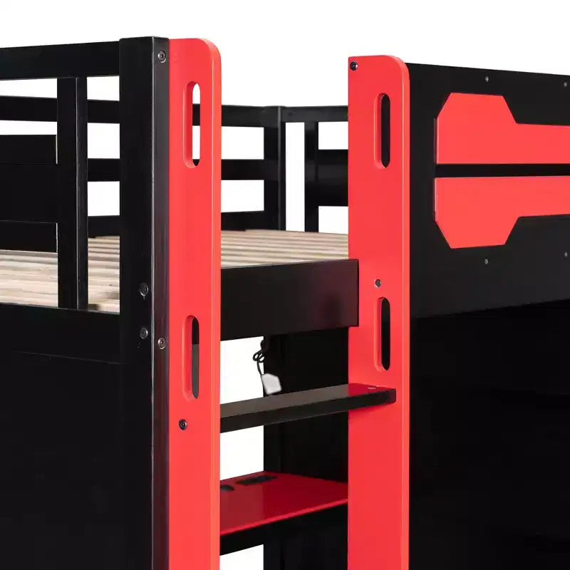 Lit mezzanine gamer Luxystar pleine taille avec étagères de rangement, bureau et lumière