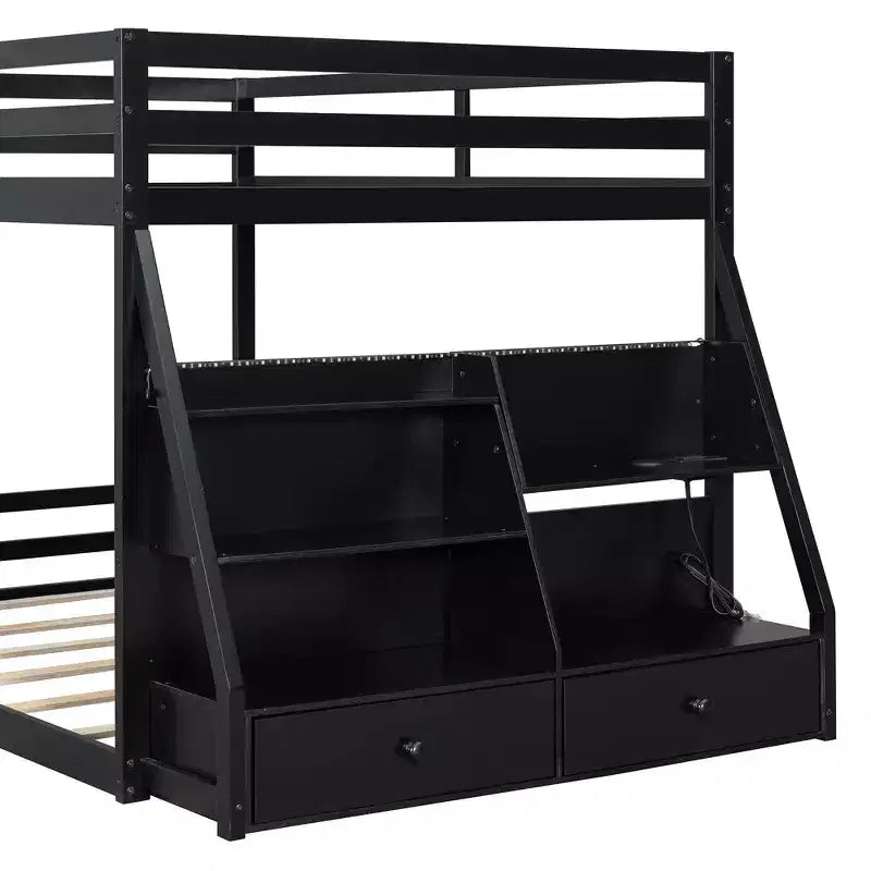 Lit superposé complet Luxystar avec étagères de rangement, 2 tiroirs et lumières