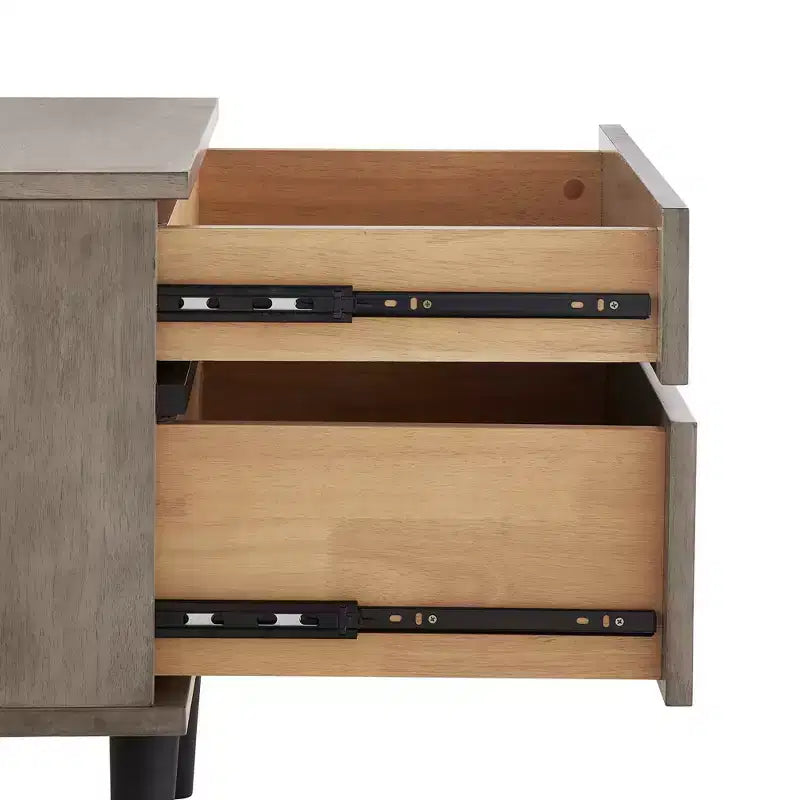 Table de chevet Sutro mi-siècle moderne à 2 tiroirs avec pieds noirs - Gris/Noir - iNSPIRE Q