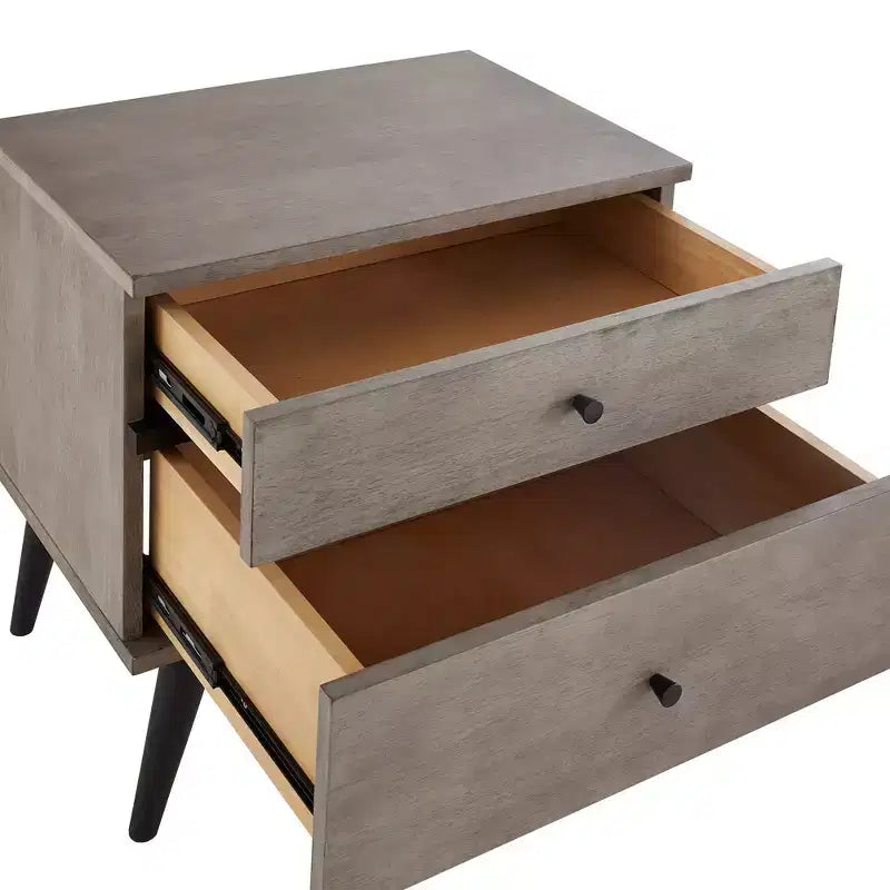 Table de chevet Sutro mi-siècle moderne à 2 tiroirs avec pieds noirs - Gris/Noir - iNSPIRE Q
