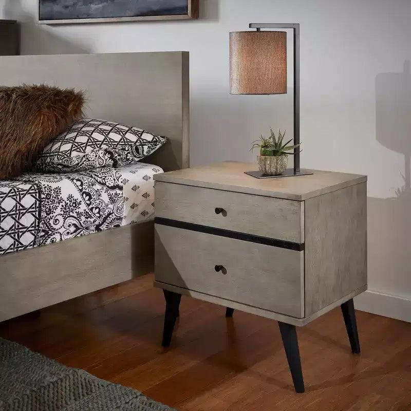 Table de chevet Sutro mi-siècle moderne à 2 tiroirs avec pieds noirs - Gris/Noir - iNSPIRE Q