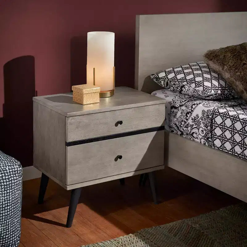 Table de chevet Sutro mi-siècle moderne à 2 tiroirs avec pieds noirs - Gris/Noir - iNSPIRE Q