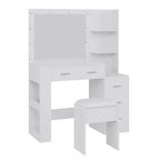 Coiffeuse avec miroir et tabouret, prise de courant, support pour sèche-cheveux, coiffeuse éclairée avec 10 ampoules, 5 tiroirs, table de maquillage pour chambre à coucher