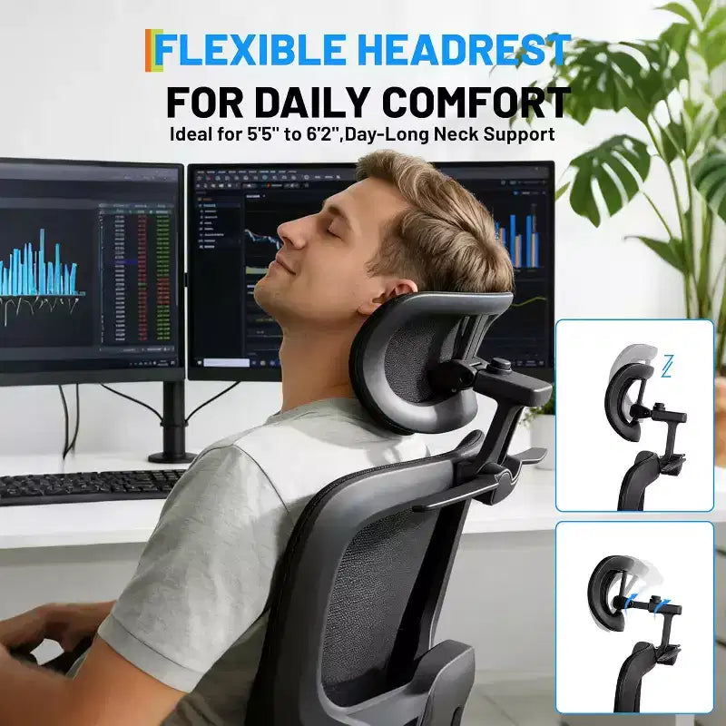 Fauteuil de bureau professionnel à dossier haut, support lombaire réglable, appui-tête 3D, accoudoirs relevables pour le travail au bureau, capacité de 136 kg, noir