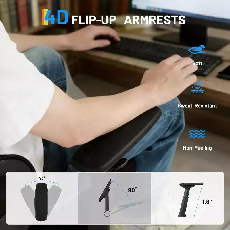 Fauteuil de bureau professionnel à dossier haut, support lombaire réglable, appui-tête 3D, accoudoirs relevables pour le travail au bureau, capacité de 136 kg, noir