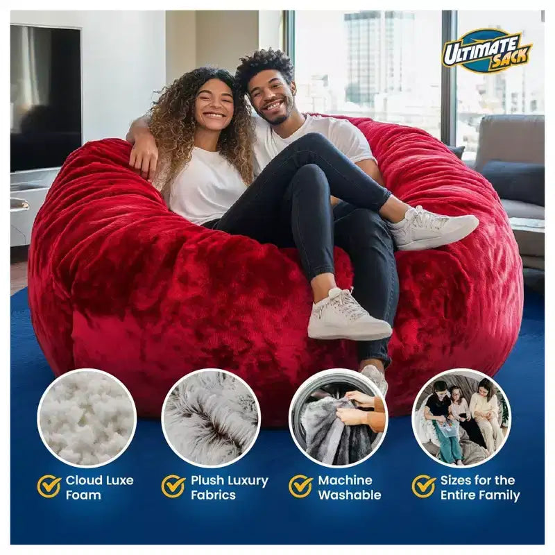 Pouf poire géant Ultimate Sack 5 pieds en mousse, housse lavable en fausse fourrure, bleu marine