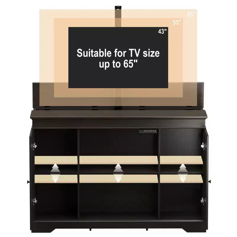Meuble TV lift GDLF, meuble TV motorisé escamotable pour téléviseurs de 55 à 65 pouces avec rangement et télécommande, Noyer moderne