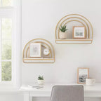 Étagère Murale Style Arc-en-ciel - Organisateur de Rangement Moderne en Bois et Métal pour la Décoration Intérieure - Lot de 2, 20, 16