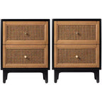 COZAYH Modern Farmhouse 2 Drawer Bedroom Nightstand, Bedside End Table with Single Compartment Storage and Weave Pattern Front, Black, Set of 2