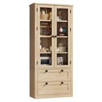 Armoire de cuisine haute de 71 po – Buffet de rangement moderne avec 2 grands tiroirs, portes en verre et étagères réglables, vaisselier de cuisine de style campagnard