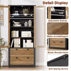 Armoire de cuisine haute de 71 po – Buffet de rangement moderne avec 2 grands tiroirs, portes en verre et étagères réglables, vaisselier de cuisine de style campagnard