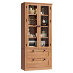 Armoire de cuisine haute de 71 po – Buffet de rangement moderne avec 2 grands tiroirs, portes en verre et étagères réglables, vaisselier de cuisine de style campagnard