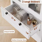 Armoire de cuisine haute de 71 po – Buffet de rangement moderne avec 2 grands tiroirs, portes en verre et étagères réglables, vaisselier de cuisine de style campagnard