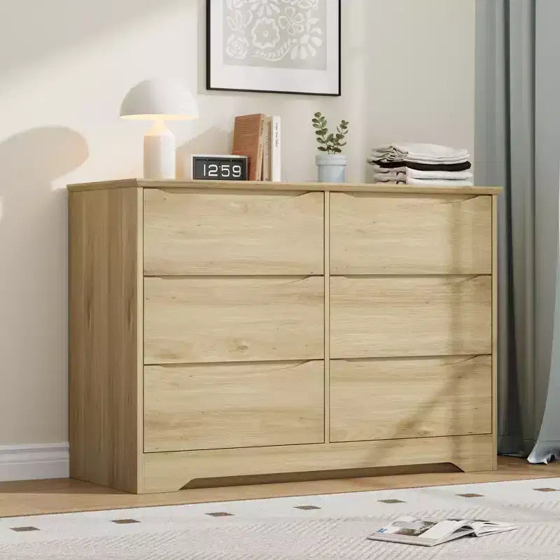 Commode haute et moderne à 6 tiroirs en bois avec plateau large - Chiffonnier à grande capacité pour Chambre, Salon, Couloir et Rangement de Chambre d'Enfant