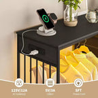 Commode de chambre large de 124 cm avec tringle à vêtements, commode réversible à 6 tiroirs, lumières LED et station de recharge USB, panneaux frontaux en tissu