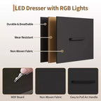 Commode de chambre large de 124 cm avec tringle à vêtements, commode réversible à 6 tiroirs, lumières LED et station de recharge USB, panneaux frontaux en tissu