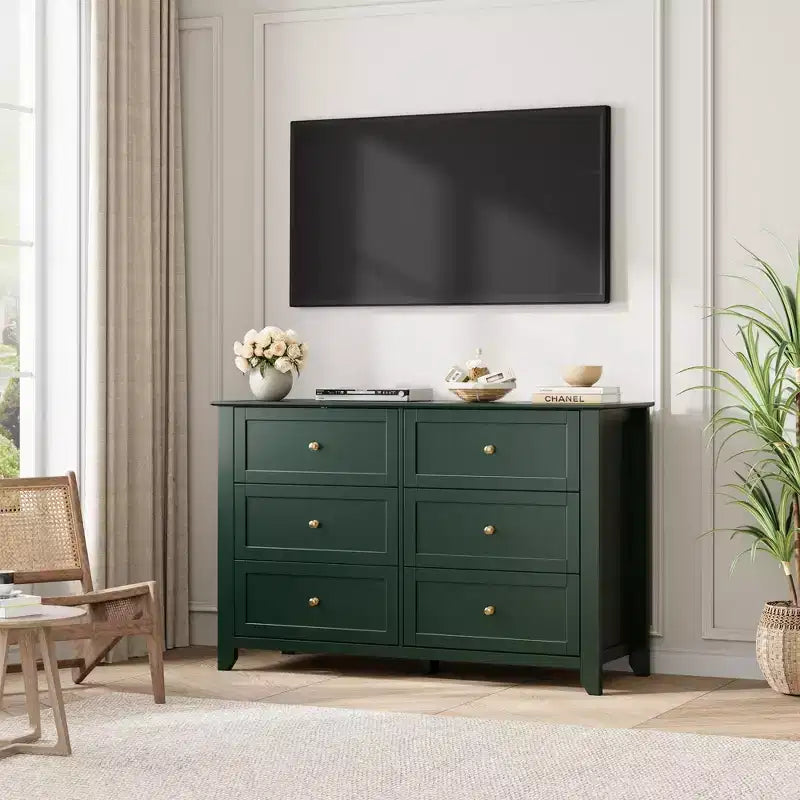 COZONY Commode à 6 tiroirs pour chambre à coucher, commode moderne en bois avec tiroirs de rangement profonds et poignées métalliques, pour entrée ou couloir