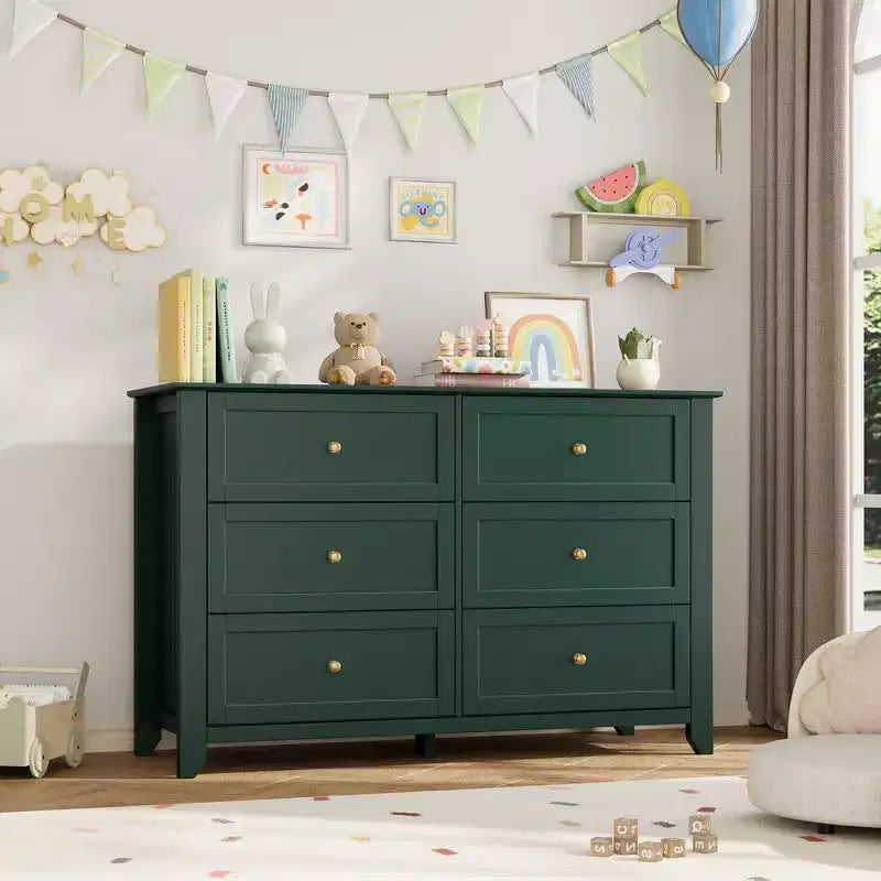 COZONY Commode à 6 tiroirs pour chambre à coucher, commode moderne en bois avec tiroirs de rangement profonds et poignées métalliques, pour entrée ou couloir