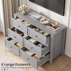 COZONY Commode à 6 tiroirs pour chambre à coucher, commode moderne en bois avec tiroirs de rangement profonds et poignées métalliques, pour entrée ou couloir