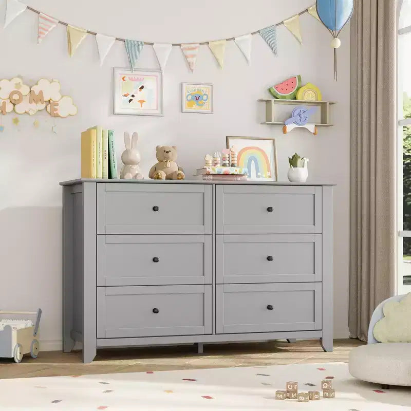 COZONY Commode à 6 tiroirs pour chambre à coucher, commode moderne en bois avec tiroirs de rangement profonds et poignées métalliques, pour entrée ou couloir