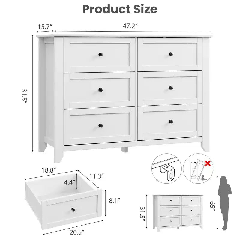 COZONY Commode à 6 tiroirs pour chambre à coucher, commode moderne en bois avec tiroirs de rangement profonds et poignées métalliques, pour entrée ou couloir