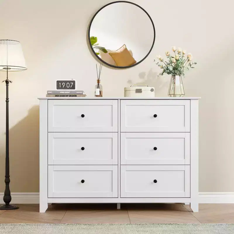 COZONY Commode à 6 tiroirs pour chambre à coucher, commode moderne en bois avec tiroirs de rangement profonds et poignées métalliques, pour entrée ou couloir