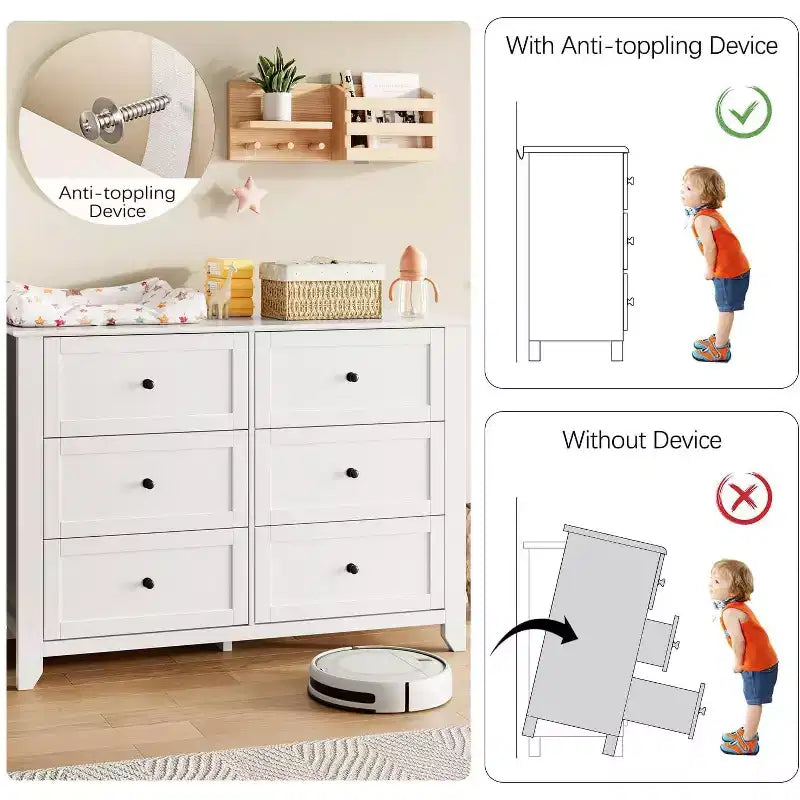 COZONY Commode à 6 tiroirs pour chambre à coucher, commode moderne en bois avec tiroirs de rangement profonds et poignées métalliques, pour entrée ou couloir