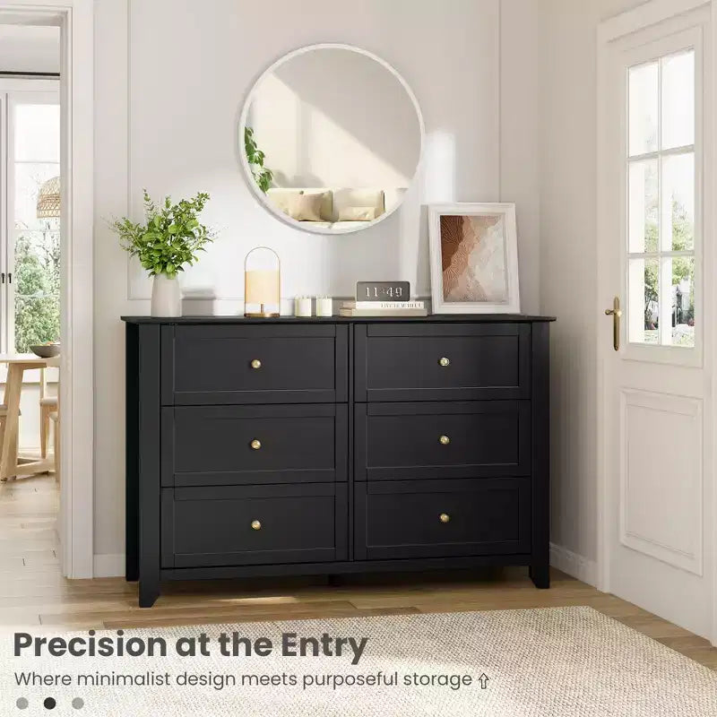 COZONY Commode à 6 tiroirs pour chambre à coucher, commode moderne en bois avec tiroirs de rangement profonds et poignées métalliques, pour entrée ou couloir