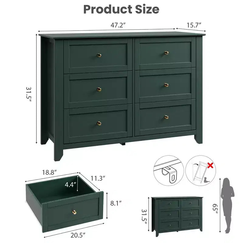 COZONY Commode à 6 tiroirs pour chambre à coucher, commode moderne en bois avec tiroirs de rangement profonds et poignées métalliques, pour entrée ou couloir