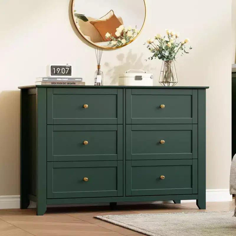 COZONY Commode à 6 tiroirs pour chambre à coucher, commode moderne en bois avec tiroirs de rangement profonds et poignées métalliques, pour entrée ou couloir