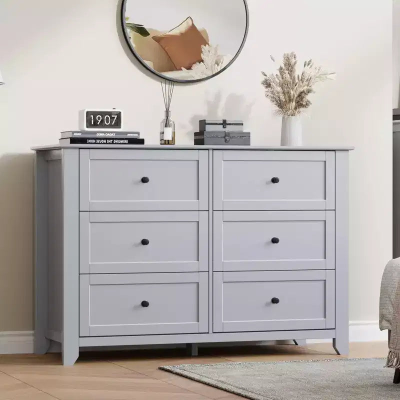 COZONY Commode à 6 tiroirs pour chambre à coucher, commode moderne en bois avec tiroirs de rangement profonds et poignées métalliques, pour entrée ou couloir
