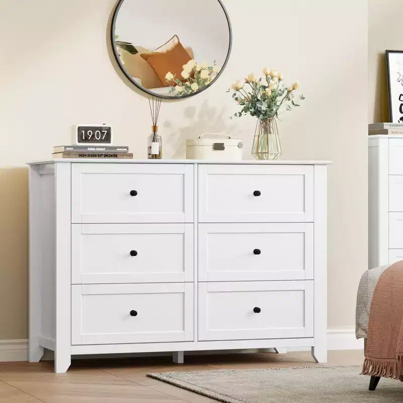 COZONY Commode à 6 tiroirs pour chambre à coucher, commode moderne en bois avec tiroirs de rangement profonds et poignées métalliques, pour entrée ou couloir
