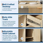 Bureau de direction cannelé de 60 pouces avec armoire de rangement - Bureau d'ordinateur moderne en bois avec tiroirs pour bureau à domicile, salle d'étude - Chêne naturel